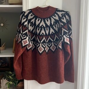 a.n.a Rust Brown Fair Isle Turtleneck Sweater